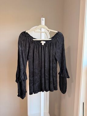 Michael Kors Black Off-the-Shoulder Textured Blouse